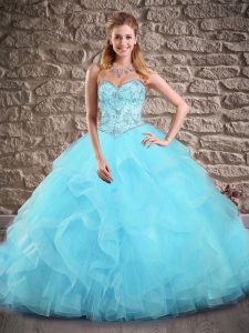 Noble Tulle Sleeveless Quinceanera Dress Brush Train and Beading and Ruffles