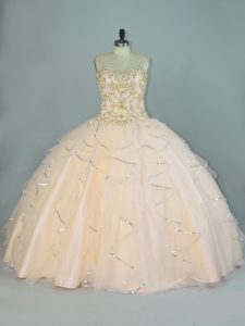 Dynamic Tulle Sleeveless Floor Length Quinceanera Dress and Beading and Ruffles