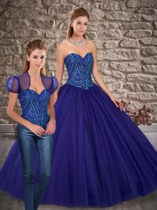 Extravagant Beading Sweet 16 Dresses Blue Lace Up Sleeveless Floor Length