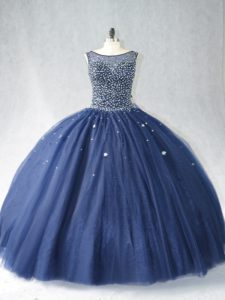 High Quality Zipper Ball Gown Prom Dress Navy Blue for Sweet 16 and Quinceanera with Beading