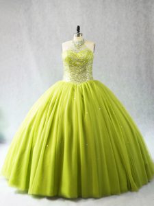 Yellow Green Sweet 16 Dress Halter Top Sleeveless Lace Up