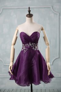 Latest Mini Length Purple Dress for Prom Sweetheart Sleeveless Lace Up