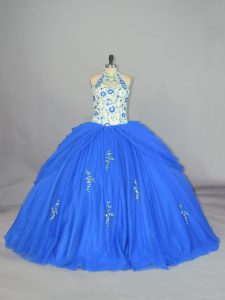 Best Selling Blue Lace Up Quinceanera Gowns Appliques and Embroidery Sleeveless Floor Length