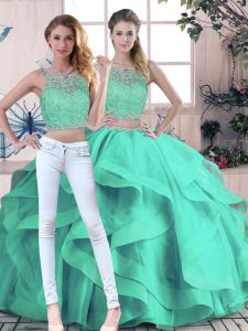 Sexy Ball Gowns Sweet 16 Dress Turquoise Scoop Tulle Sleeveless Floor Length Zipper