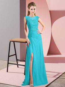 Fashionable Aqua Blue Sleeveless Chiffon Zipper Party Dress for Toddlers for Prom and Party and Military Ball