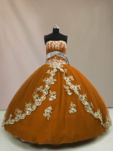 Beautiful Brown Tulle Lace Up Quinceanera Dress Sleeveless Floor Length Appliques