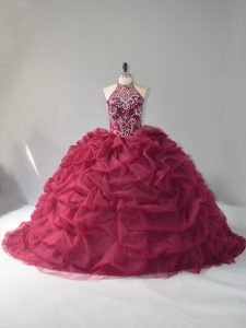 Best Selling Organza Sleeveless Ball Gown Prom Dress Court Train and Beading and Pick Ups
