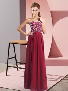 Wonderful Floor Length Empire Sleeveless Wine Red Prom Dresses Lace Up