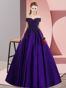Custom Made Purple A-line Lace Vestidos de Quinceanera Zipper Satin Sleeveless Floor Length