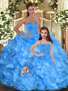 Vintage Baby Blue Quinceanera Gowns Sweet 16 and Quinceanera with Ruffles Sweetheart Sleeveless Lace Up