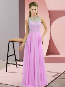 Lilac Chiffon Zipper High-neck Sleeveless Floor Length Homecoming Dress Beading