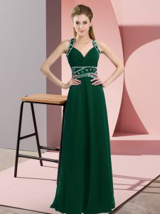 Beauteous Floor Length Empire Sleeveless Dark Green Homecoming Dress Backless