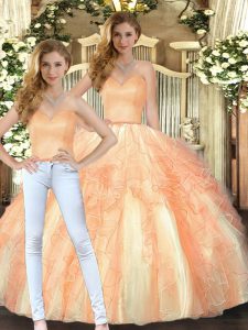 Romantic Orange Sleeveless Beading and Ruffles Floor Length Quinceanera Dresses
