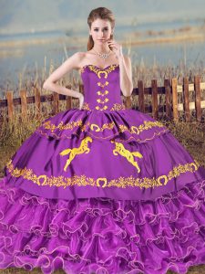 Stylish Purple Sleeveless Embroidery and Ruffled Layers Sweet 16 Dress