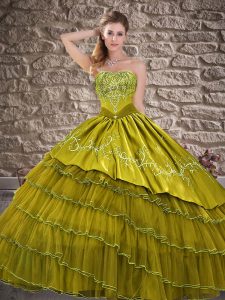 Embroidery and Ruffled Layers Sweet 16 Dresses Olive Green Lace Up Sleeveless Floor Length
