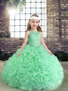 Beauteous Floor Length Column/Sheath Sleeveless Apple Green Girls Pageant Dresses Lace Up