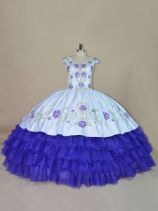 Classical Blue and Purple Sweet 16 Dress Sweet 16 and Quinceanera with Embroidery and Ruffled Layers V-neck Sleeveless L