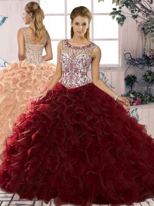 Eye-catching Sleeveless Beading and Ruffles Lace Up Quince Ball Gowns