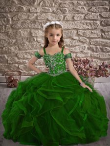 Tulle Sleeveless Little Girls Pageant Dress Sweep Train and Beading and Ruffles