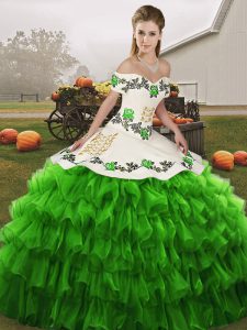 Elegant Green Off The Shoulder Neckline Embroidery and Ruffled Layers 15th Birthday Dress Sleeveless Lace Up