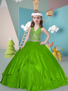 Modern Zipper Little Girl Pageant Dress Sleeveless Floor Length Beading and Pleated