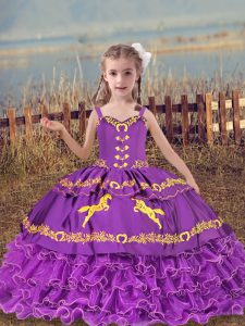 Custom Design Eggplant Purple Child Pageant Dress Wedding Party with Beading and Embroidery and Ruffled Layers Straps Sl