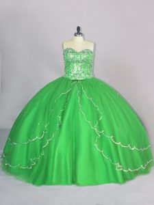 Custom Design Sweetheart Sleeveless Tulle Sweet 16 Quinceanera Dress Beading Brush Train Lace Up