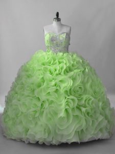New Arrival Sleeveless Fabric With Rolling Flowers Brush Train Lace Up Quinceanera Gowns for Sweet 16 and Quinceanera