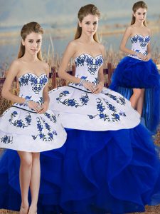 Ball Gowns Quince Ball Gowns Royal Blue Sweetheart Tulle Sleeveless Floor Length Lace Up