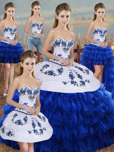 Royal Blue Sleeveless Embroidery and Ruffled Layers and Bowknot Floor Length Sweet 16 Quinceanera Dress