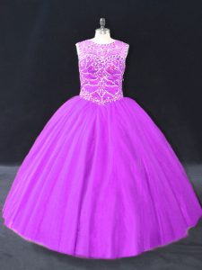 Fashion Purple Sleeveless Tulle Lace Up Quinceanera Dress for Sweet 16 and Quinceanera