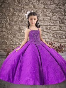 Spaghetti Straps Sleeveless Lace Up Child Pageant Dress Purple Satin