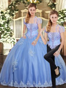 Flare Light Blue Lace Up Sweet 16 Quinceanera Dress Beading and Appliques Sleeveless Floor Length