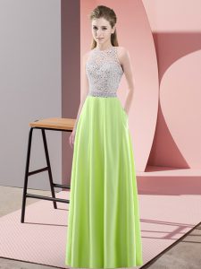 Elegant Floor Length Empire Sleeveless Yellow Green Prom Evening Gown Backless