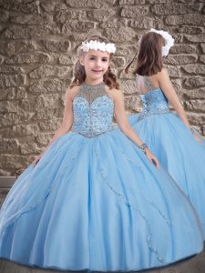 Tulle Sleeveless Pageant Dress Sweep Train and Beading