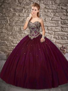 Elegant Dark Purple Sleeveless Beading Lace Up Vestidos de Quinceanera