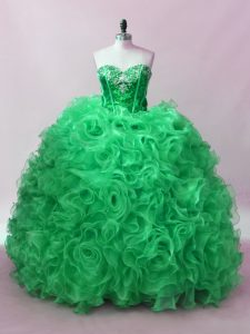 Fabric With Rolling Flowers Sweetheart Sleeveless Lace Up Sequins Sweet 16 Quinceanera Dress in Green