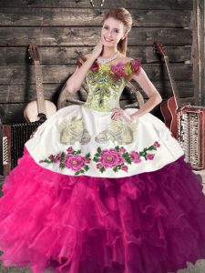 Embroidery and Ruffles Sweet 16 Dresses Fuchsia Lace Up Sleeveless Floor Length