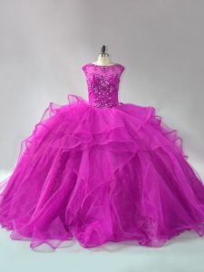 Free and Easy Long Sleeves Brush Train Beading and Ruffles Lace Up Vestidos de Quinceanera
