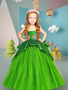 Green Scoop Lace Up Embroidery Girls Pageant Dresses Sleeveless