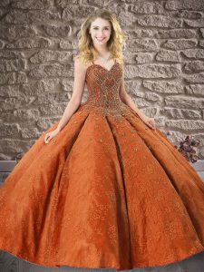 Sumptuous Rust Red Vestidos de Quinceanera Military Ball and Sweet 16 and Quinceanera with Beading Spaghetti Straps Slee