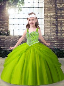 Lovely Beading and Pick Ups Pageant Gowns For Girls Green Lace Up Sleeveless Floor Length