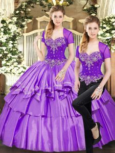 Stunning Floor Length Lavender Quinceanera Gown Sweetheart Sleeveless Lace Up