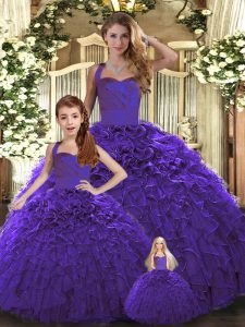 Fine Purple Sleeveless Floor Length Ruffles Lace Up 15 Quinceanera Dress