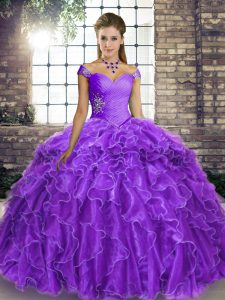 Luxury Lavender Sleeveless Brush Train Beading and Ruffles Quinceanera Gowns