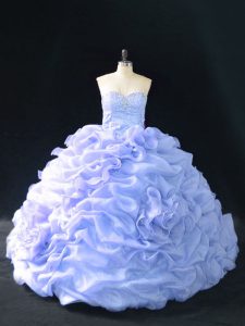 Shining Court Train Ball Gowns 15th Birthday Dress Lavender Sweetheart Organza Sleeveless Lace Up
