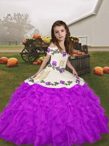 Nice Floor Length Ball Gowns Sleeveless Purple Little Girls Pageant Dress Lace Up