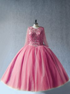 Long Sleeves Beading Lace Up Ball Gown Prom Dress