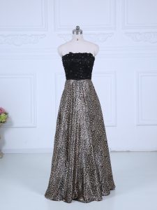Trendy Printed Strapless Long Sleeves Zipper Lace Celebrity Prom Dress in Black