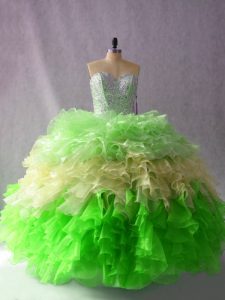 Multi-color Sweet 16 Dress Sweet 16 and Quinceanera with Beading and Ruffles Sweetheart Sleeveless Lace Up